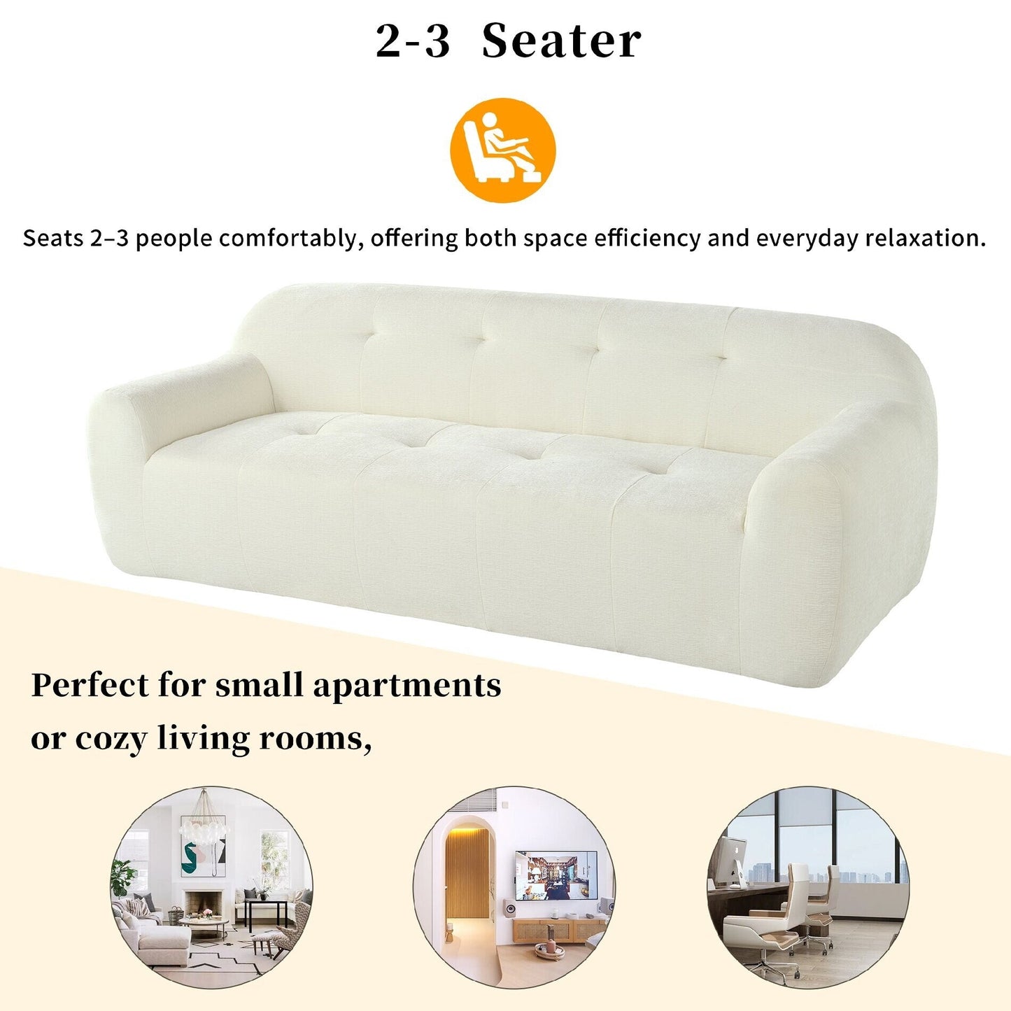 Canapé 3 places en tissu chenille avec style capitonné et design entièrement en éponge compressée