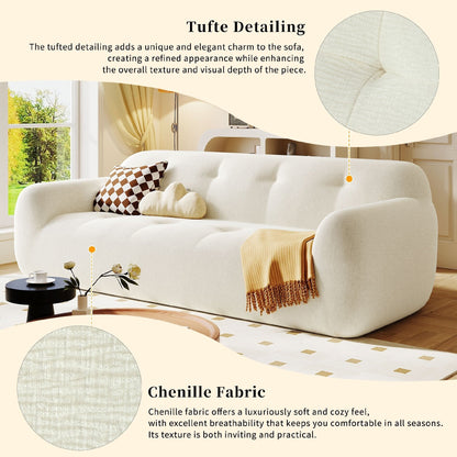 Canapé 3 places en tissu chenille avec style capitonné et design entièrement en éponge compressée