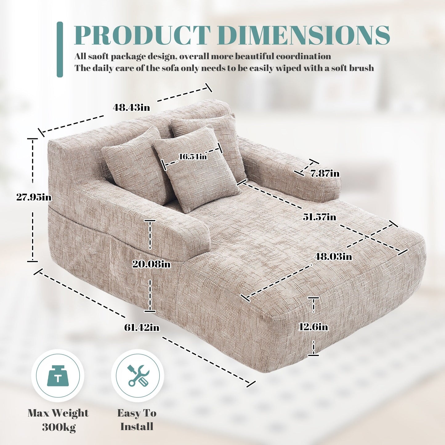 Canapé-lit en chenille avec coussins - Fauteuil convertible avec accoudoirs, canapé-lit multi-positions pour salon