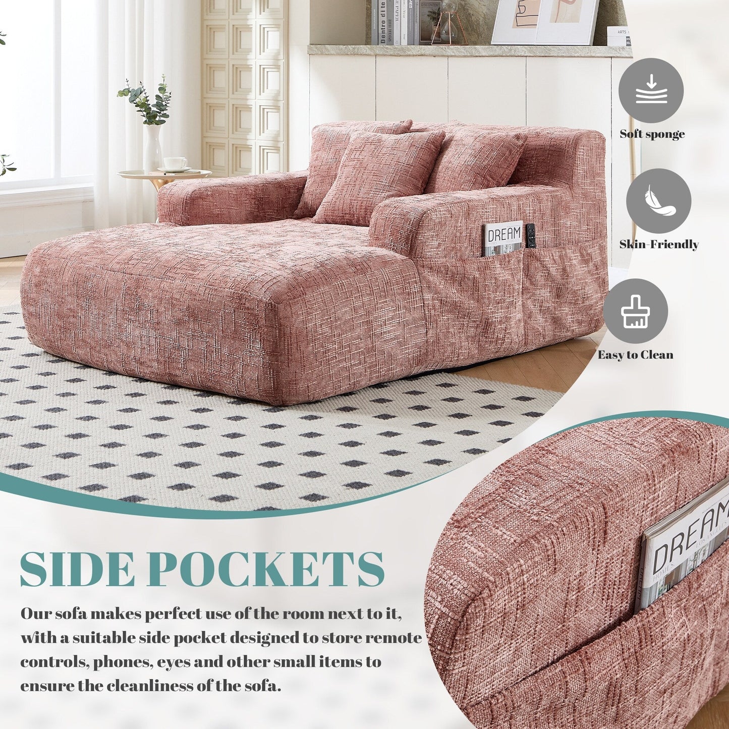 Canapé-lit en chenille avec coussins - Fauteuil convertible avec accoudoirs, canapé-lit multi-positions pour salon