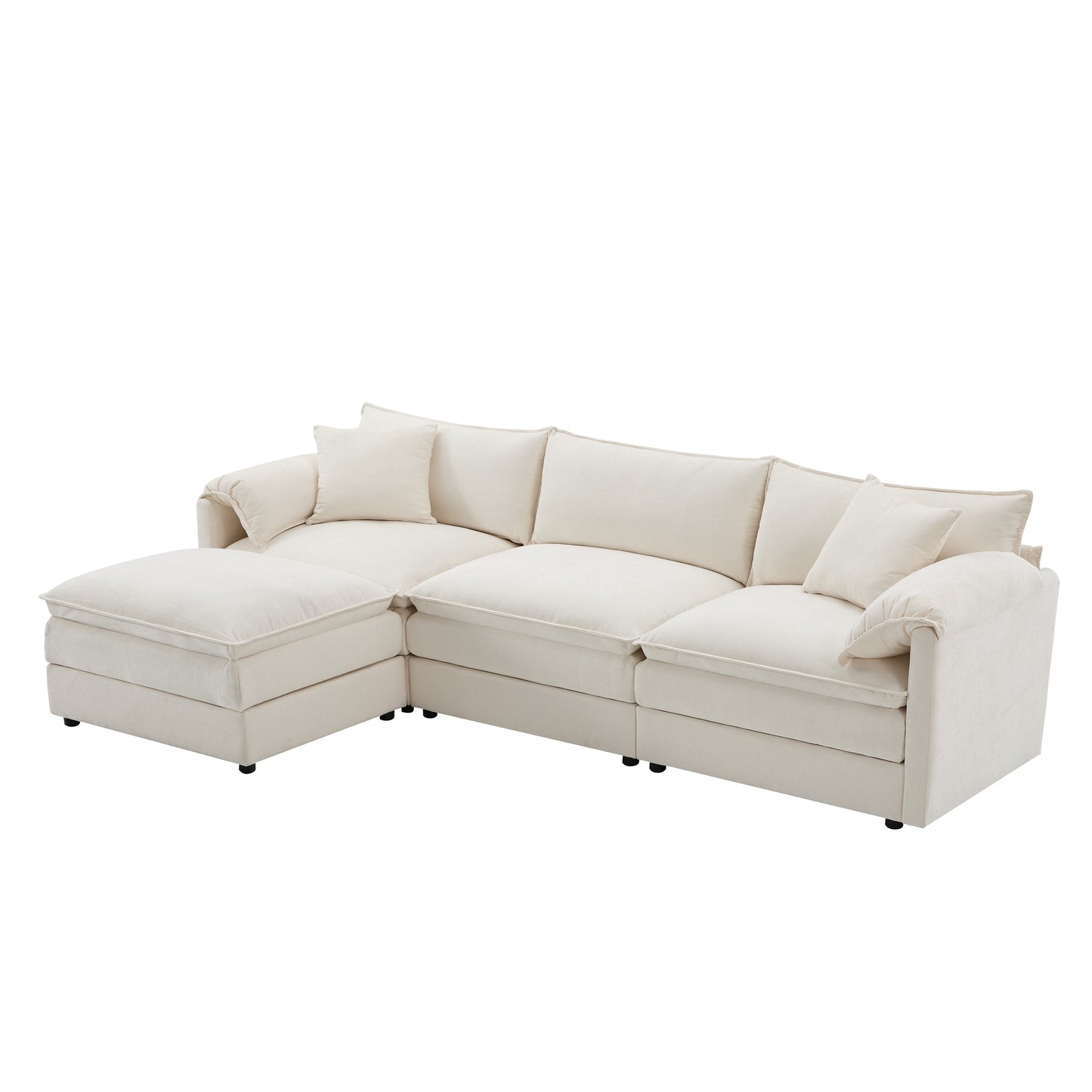 Canapé modulaire sectionnel en chenille avec assise profonde et large, ensemble de canapés nuage en L avec coussins doubles, canapé avec pouf amovible