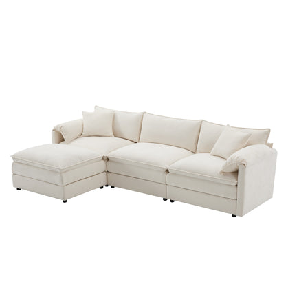 Canapé modulaire sectionnel en chenille avec assise profonde et large, ensemble de canapés nuage en L avec coussins doubles, canapé avec pouf amovible