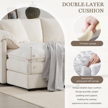 Canapé modulaire sectionnel en chenille avec assise profonde et large, ensemble de canapés nuage en L avec coussins doubles, canapé avec pouf amovible