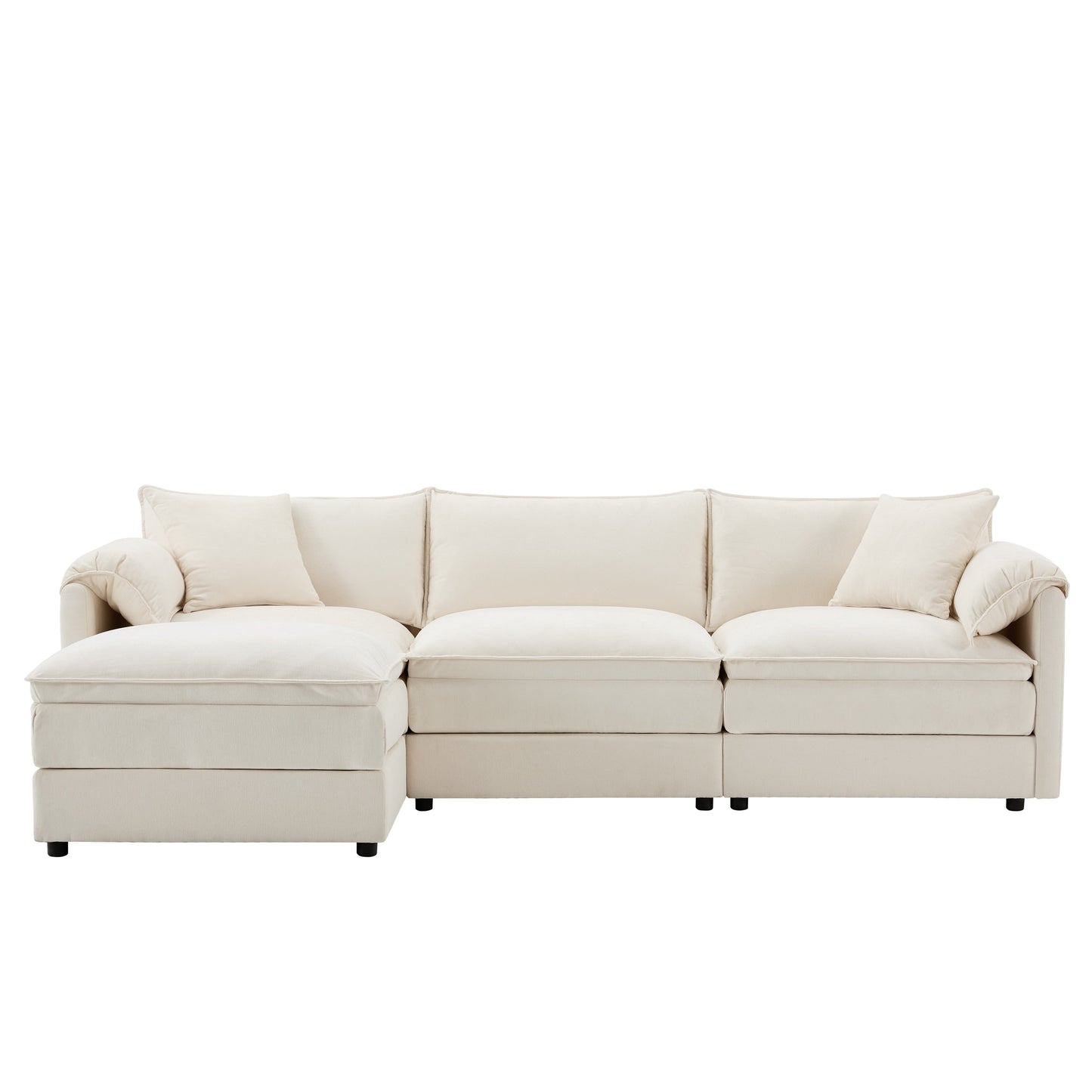 Canapé modulaire sectionnel en chenille avec assise profonde et large, ensemble de canapés nuage en L avec coussins doubles, canapé avec pouf amovible