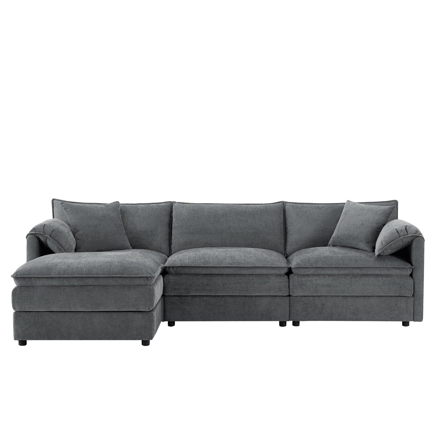 Canapé modulaire sectionnel en chenille avec assise profonde et large, ensemble de canapés nuage en L avec coussins doubles, canapé avec pouf amovible