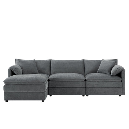 Canapé modulaire sectionnel en chenille avec assise profonde et large, ensemble de canapés nuage en L avec coussins doubles, canapé avec pouf amovible