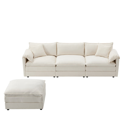Canapé modulaire sectionnel en chenille avec assise profonde et large, ensemble de canapés nuage en L avec coussins doubles, canapé avec pouf amovible