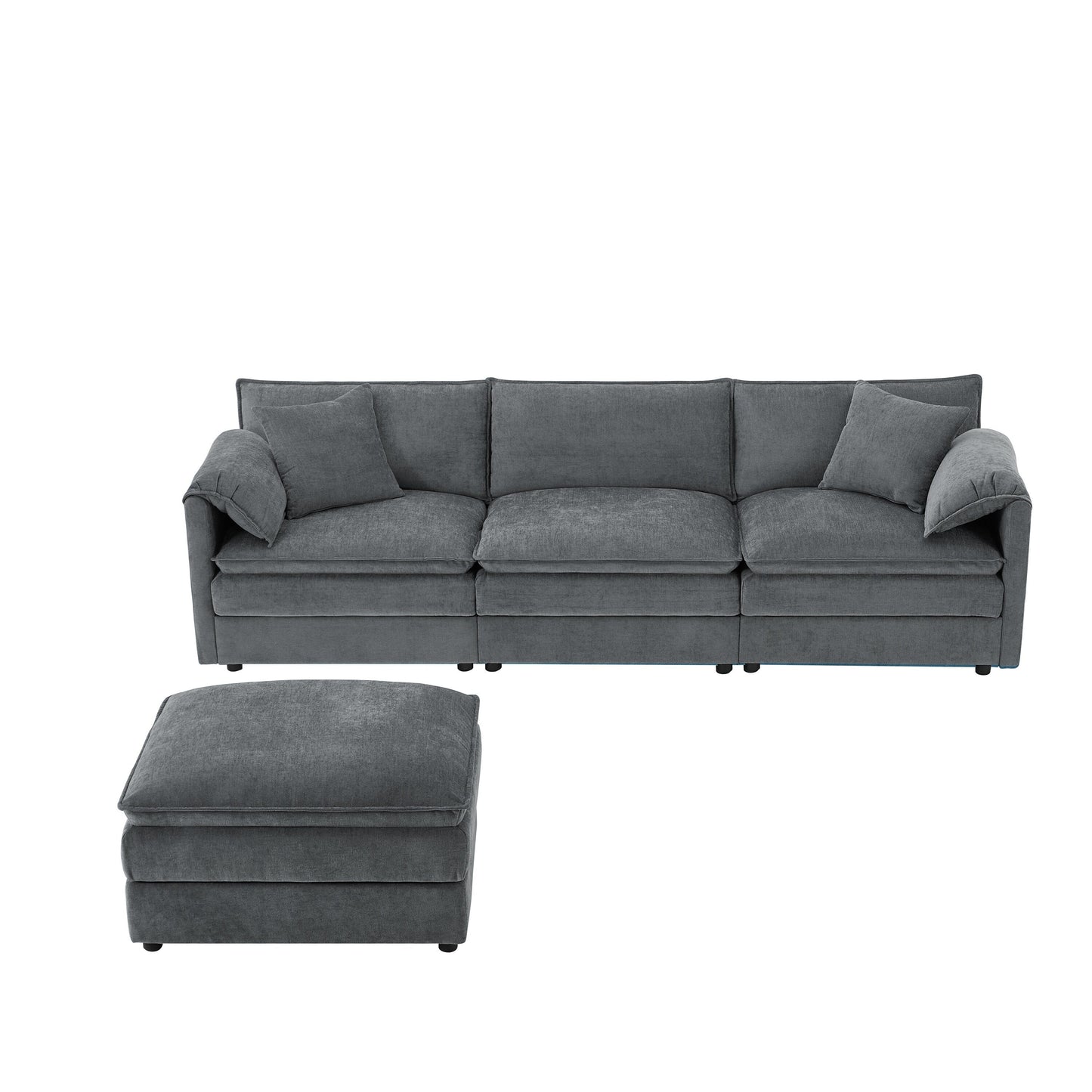 Canapé modulaire sectionnel en chenille avec assise profonde et large, ensemble de canapés nuage en L avec coussins doubles, canapé avec pouf amovible