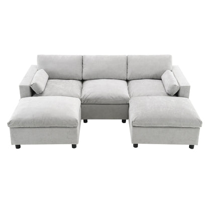 Canapé modulaire sectionnel en chenille avec poches de rangement, ensemble de canapé en U 5 places avec coussins, canapé Cloud avec 2 poufs amovibles