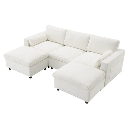 Canapé modulaire sectionnel en chenille avec poches de rangement, ensemble de canapé en U 5 places avec coussins, canapé Cloud avec 2 poufs amovibles