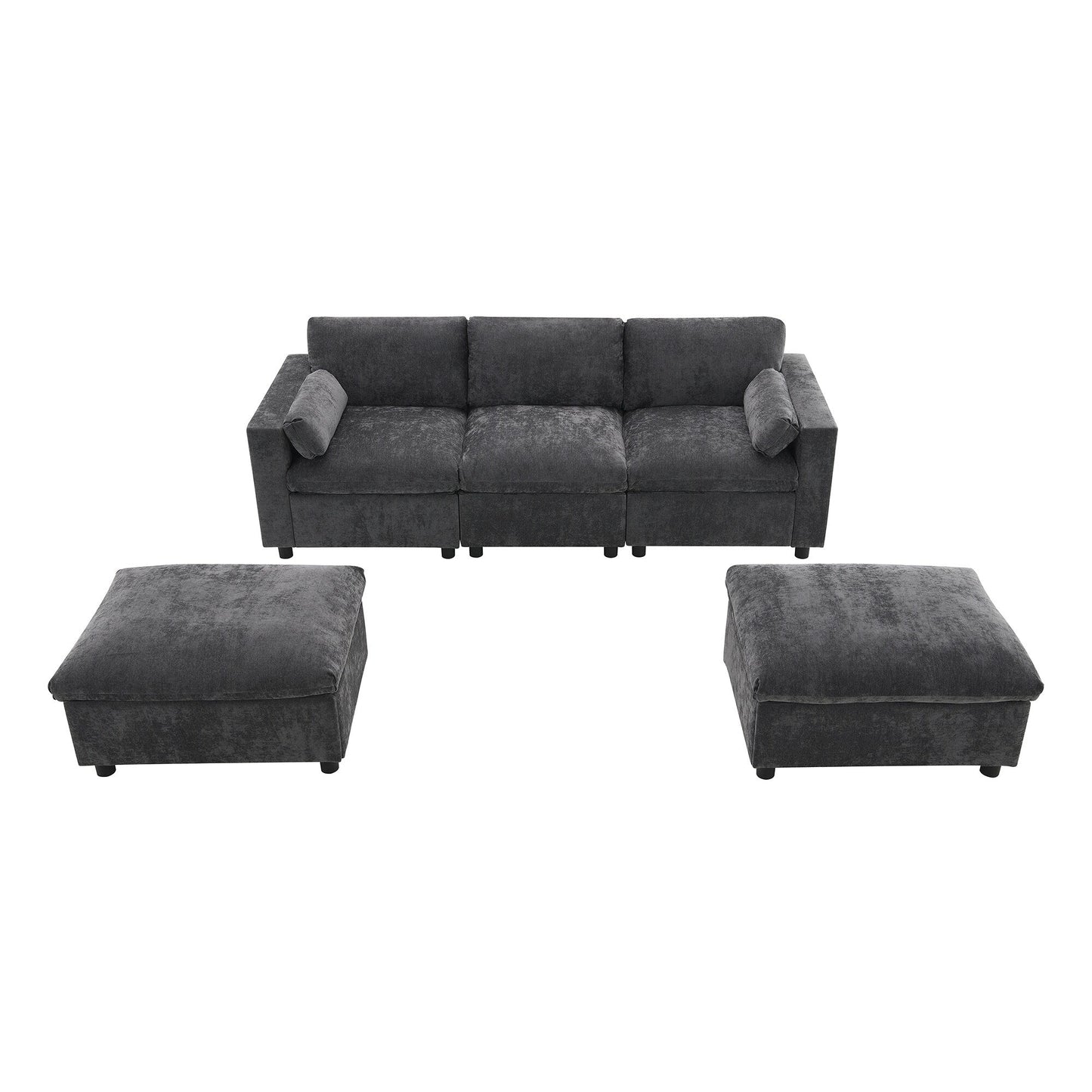 Canapé modulaire sectionnel en chenille avec poches de rangement, ensemble de canapé en U 5 places avec coussins, canapé Cloud avec 2 poufs amovibles