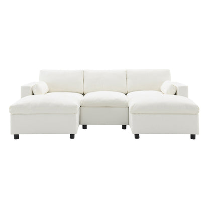 Canapé modulaire sectionnel en chenille avec poches de rangement, ensemble de canapé en U 5 places avec coussins, canapé Cloud avec 2 poufs amovibles