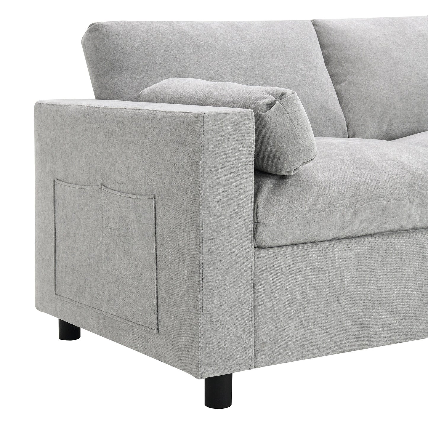 Canapé modulaire sectionnel en chenille avec poches de rangement, ensemble de canapé en U 5 places avec coussins, canapé Cloud avec 2 poufs amovibles