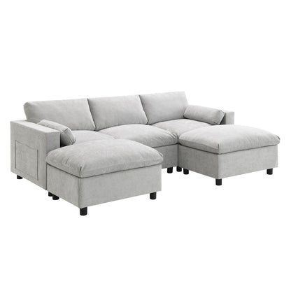 Canapé modulaire sectionnel en chenille avec poches de rangement, ensemble de canapé en U 5 places avec coussins, canapé Cloud avec 2 poufs amovibles