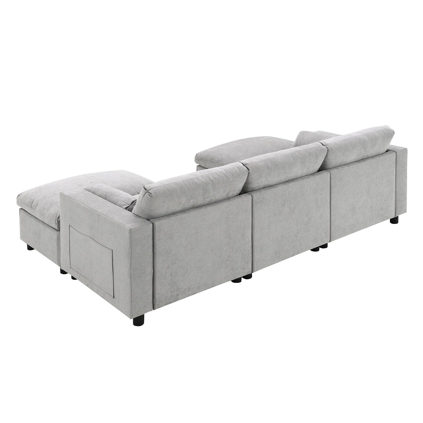 Canapé modulaire sectionnel en chenille avec poches de rangement, ensemble de canapé en U 5 places avec coussins, canapé Cloud avec 2 poufs amovibles