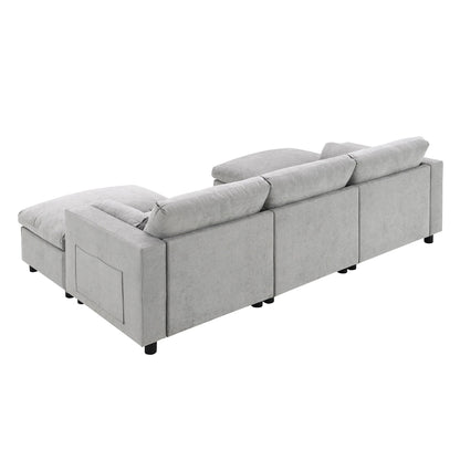Canapé modulaire sectionnel en chenille avec poches de rangement, ensemble de canapé en U 5 places avec coussins, canapé Cloud avec 2 poufs amovibles
