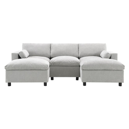 Canapé modulaire sectionnel en chenille avec poches de rangement, ensemble de canapé en U 5 places avec coussins, canapé Cloud avec 2 poufs amovibles