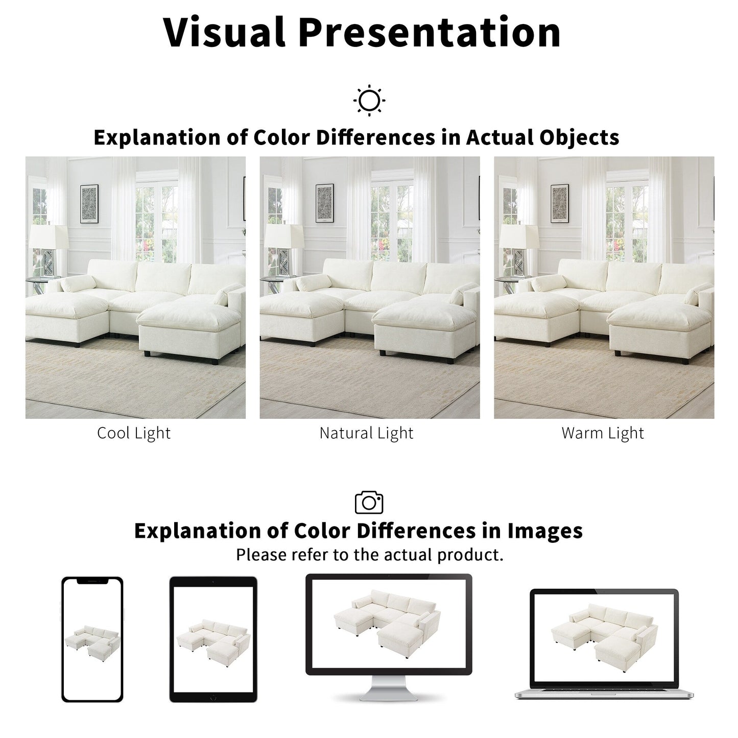 Canapé modulaire sectionnel en chenille avec poches de rangement, ensemble de canapé en U 5 places avec coussins, canapé Cloud avec 2 poufs amovibles