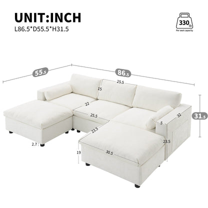 Canapé modulaire sectionnel en chenille avec poches de rangement, ensemble de canapé en U 5 places avec coussins, canapé Cloud avec 2 poufs amovibles