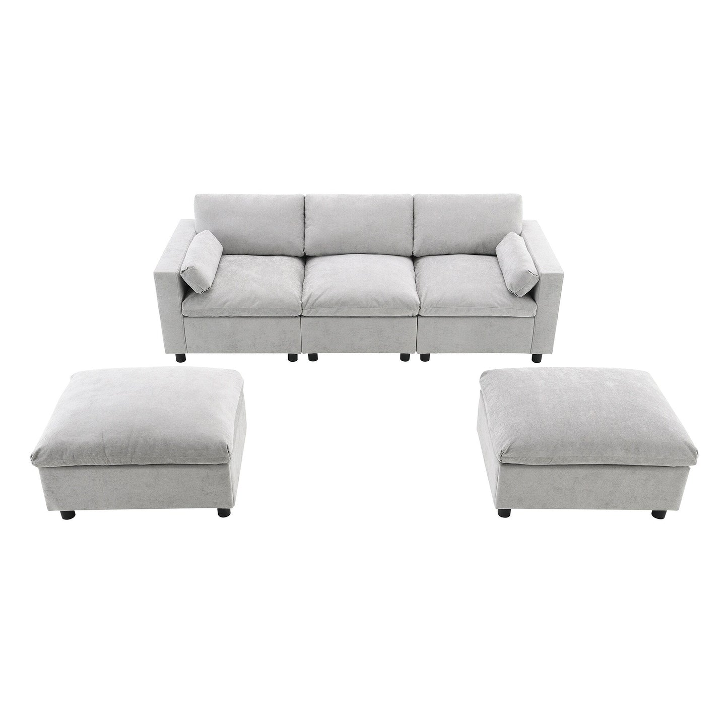 Canapé modulaire sectionnel en chenille avec poches de rangement, ensemble de canapé en U 5 places avec coussins, canapé Cloud avec 2 poufs amovibles