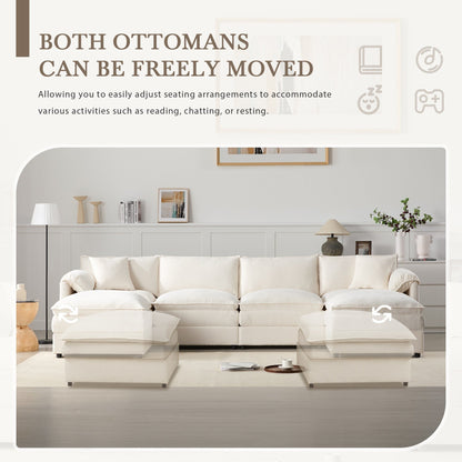 Canapé modulaire sectionnel en chenille, ensemble de canapés nuage en U avec coussins doubles, canapé 6 places avec poufs amovibles