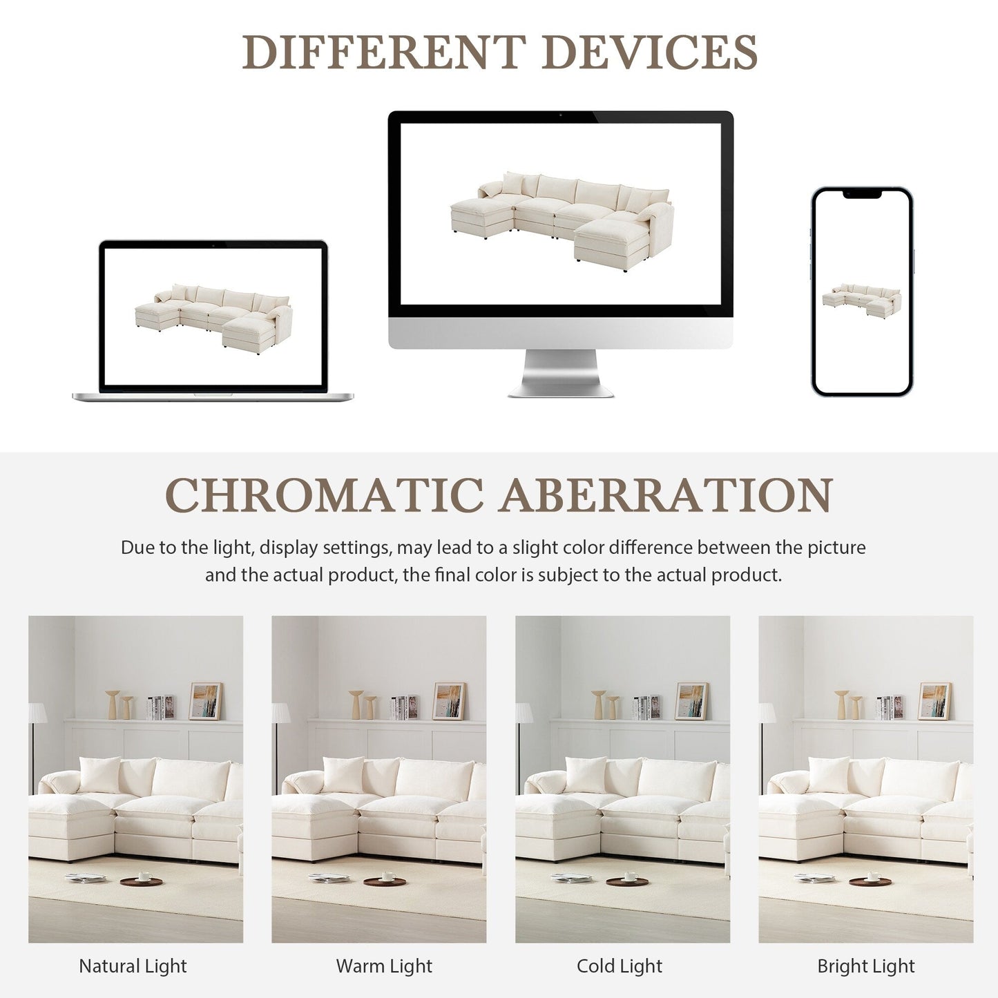 Canapé modulaire sectionnel en chenille, ensemble de canapés nuage en U avec coussins doubles, canapé 6 places avec poufs amovibles