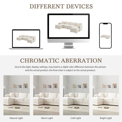 Canapé modulaire sectionnel en chenille, ensemble de canapés nuage en U avec coussins doubles, canapé 6 places avec poufs amovibles