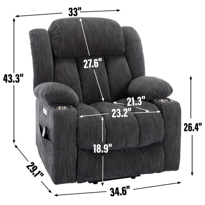 Fauteuil inclinable et massant à 8 points avec relevage électrique en chenille, chauffage de la taille, ports USB et porte-gobelet en acier inoxydable
