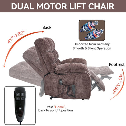 Fauteuil inclinable électrique Chenille pour grands et grands avec massage, chauffage, deux moteurs et inclinaison à 180°