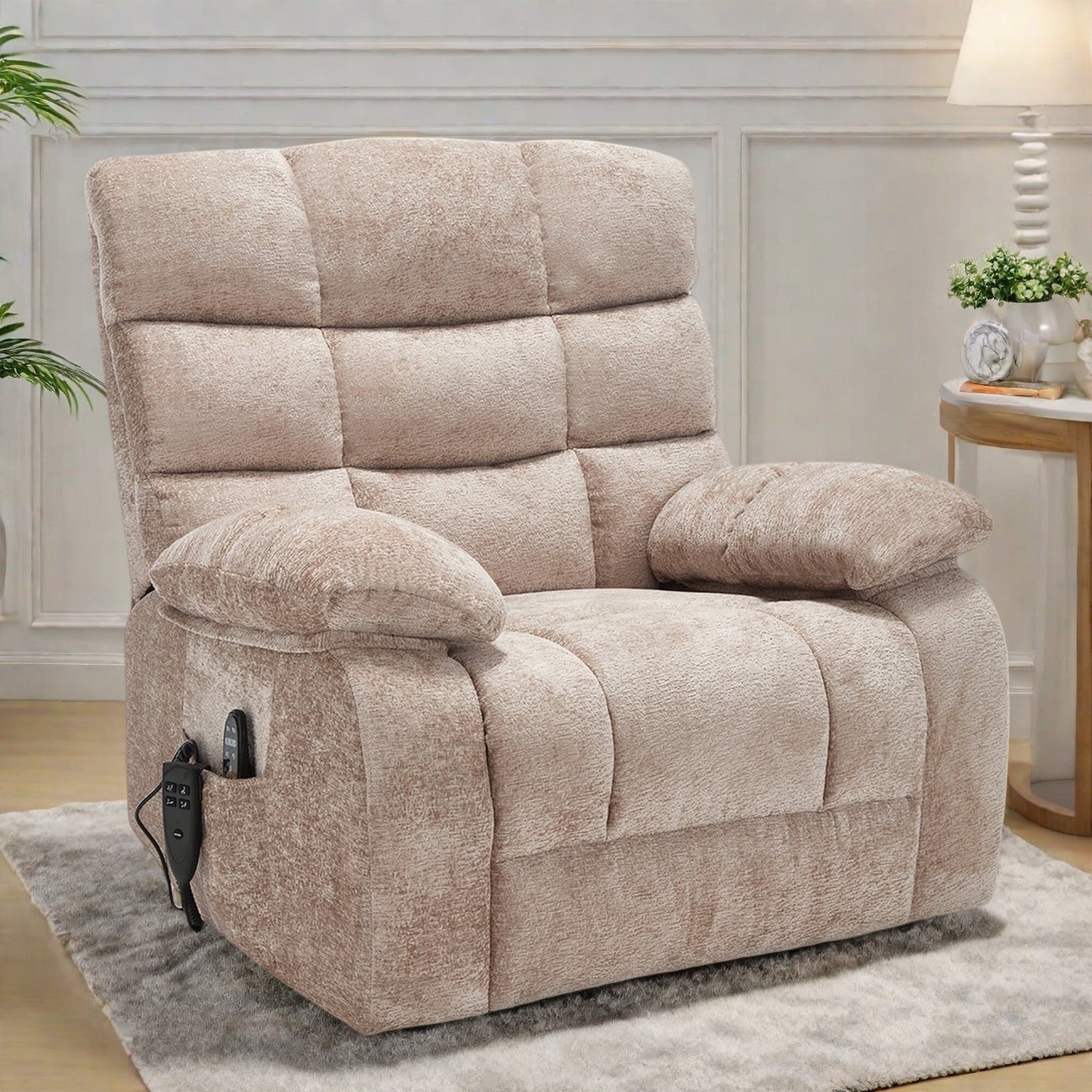 Fauteuil inclinable électrique Chenille pour grands et grands avec massage, chauffage, deux moteurs et inclinaison à 180°