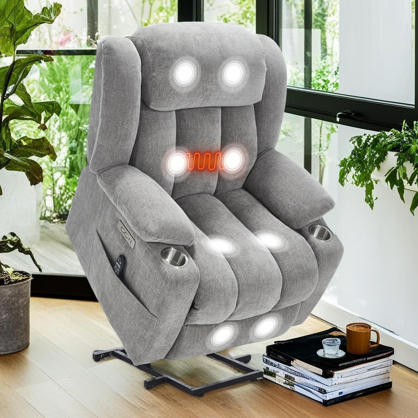 Fauteuil inclinable électrique Chenille avec massage et chauffage lombaire, deux porte-gobelets