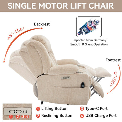 Fauteuil inclinable électrique Chenille avec massage et chauffage lombaire, deux porte-gobelets