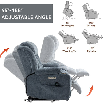 Fauteuil inclinable électrique Chenille avec massage et chauffage lombaire, deux porte-gobelets