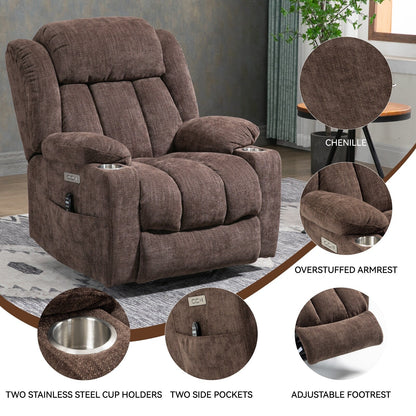 Fauteuil inclinable électrique Chenille avec massage et chauffage lombaire, deux porte-gobelets