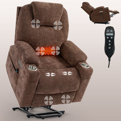 Fauteuil inclinable électrique Chenille avec massage et chauffage lombaire, ports USB et Type-C, porte-gobelet en acier inoxydable