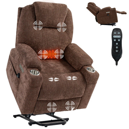 Fauteuil inclinable électrique Chenille avec massage et chauffage lombaire, ports USB et Type-C, porte-gobelet en acier inoxydable