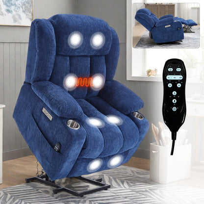 Fauteuil inclinable électrique Chenille avec massage, chauffage, port USB, Type-C et porte-gobelets