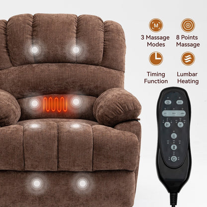 Fauteuil inclinable électrique Chenille avec massage thermique, USB, inclinaison maximale de 155°