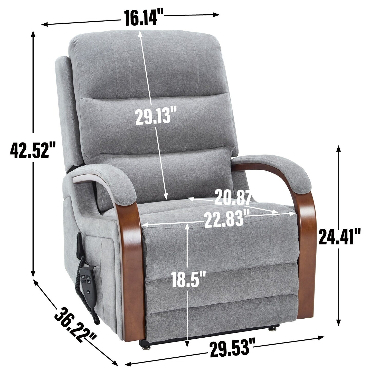 Fauteuil inclinable électrique en chenille avec massage et accoudoirs en bois