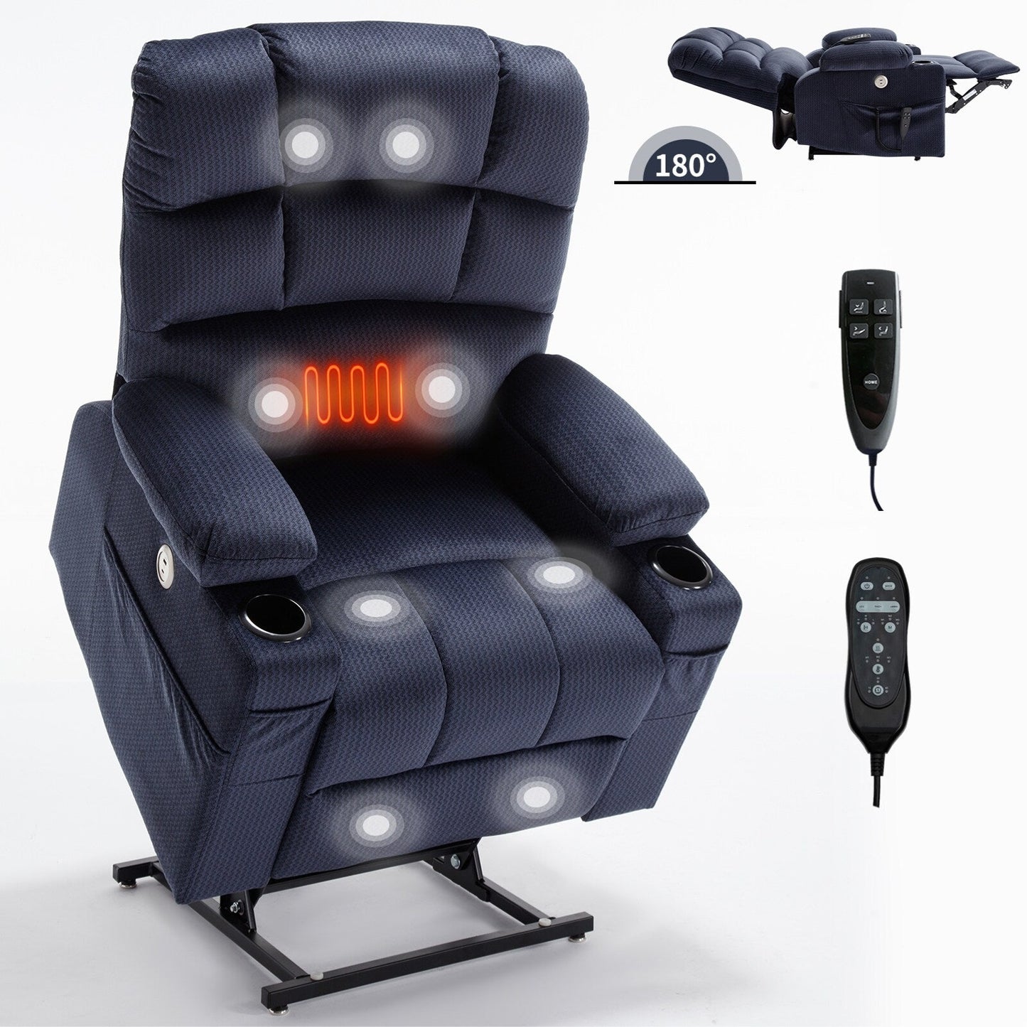 Fauteuil inclinable électrique Chenille avec massage, chauffage et porte-gobelets