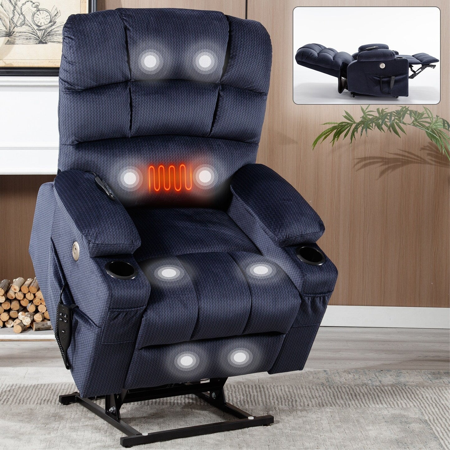 Fauteuil inclinable électrique Chenille avec massage, chauffage et porte-gobelets