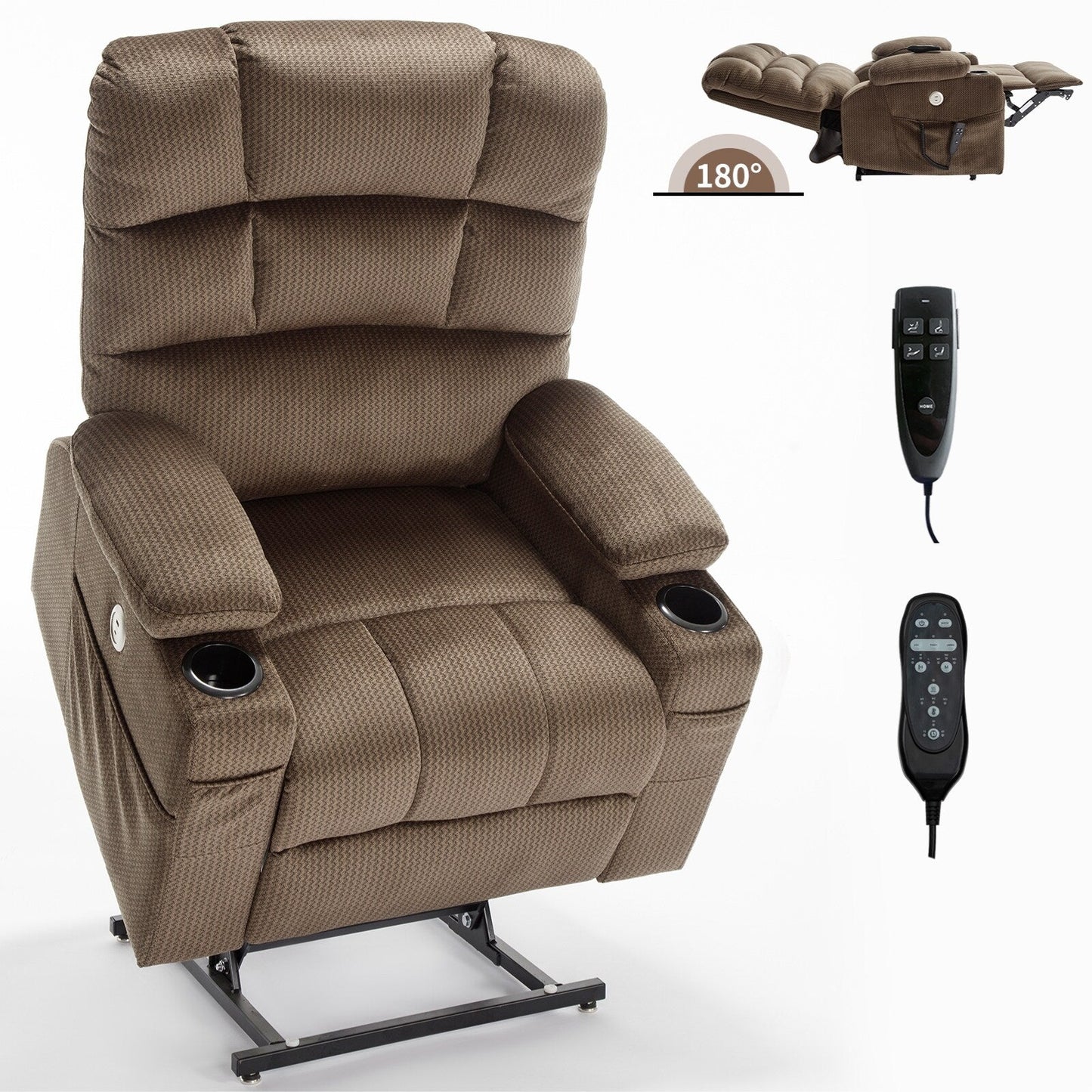 Fauteuil inclinable électrique Chenille avec massage, chauffage et porte-gobelets