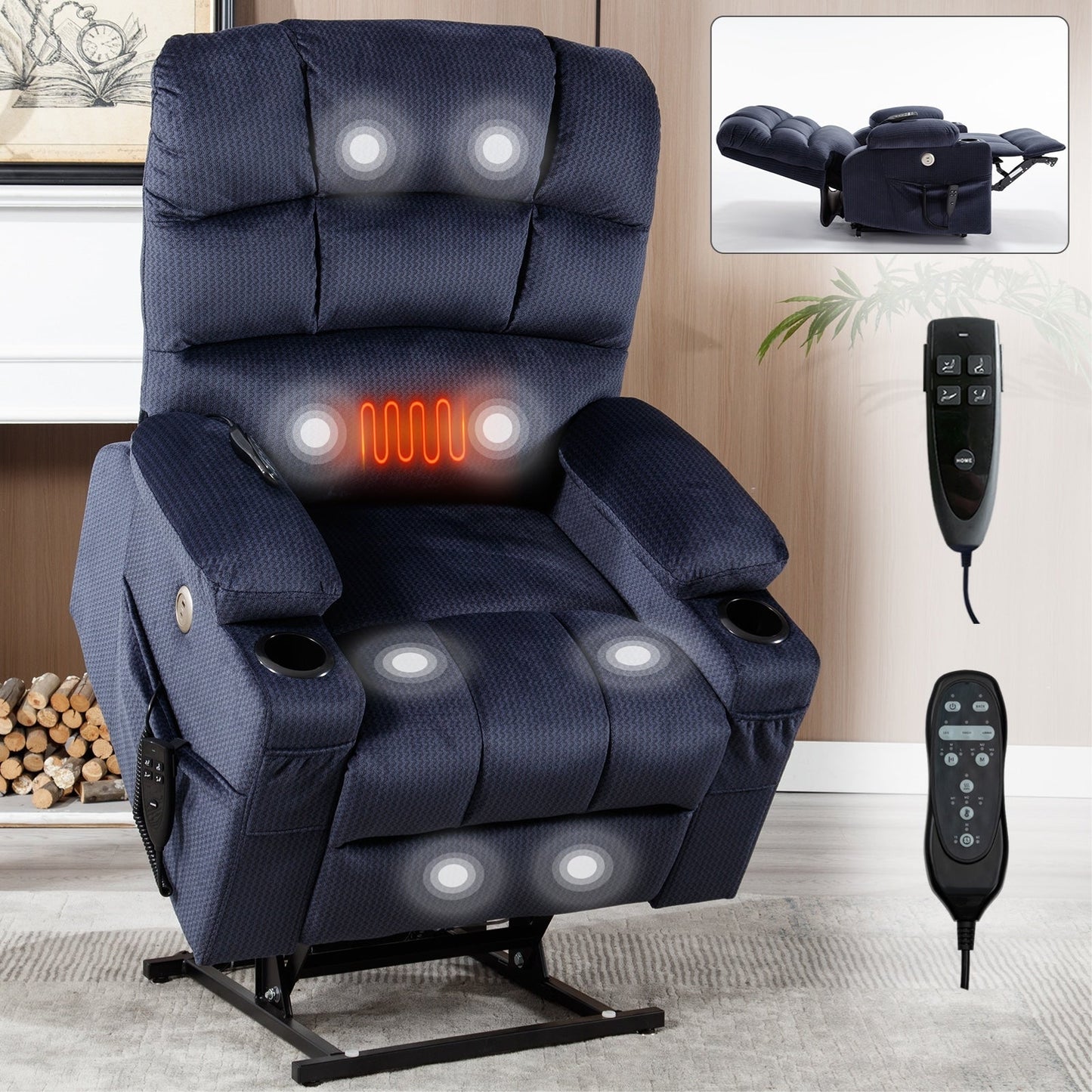Fauteuil inclinable électrique Chenille avec massage, chauffage et porte-gobelets