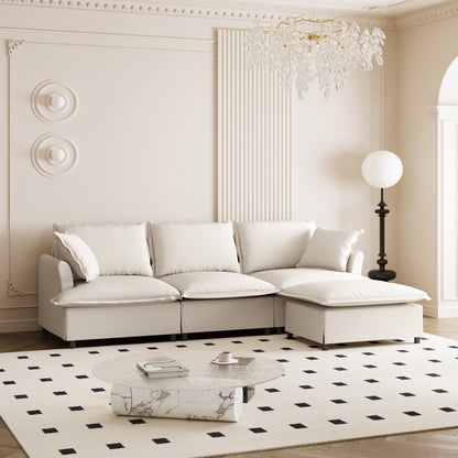 Canapé sectionnel en chenille avec pouf, ensemble de canapés nuage en forme de L avec coussins décoratifs, combinaison libre, 4 places modulaires rembourrées