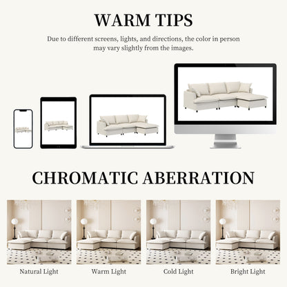 Canapé sectionnel en chenille avec pouf, ensemble de canapés nuage en forme de L avec coussins décoratifs, combinaison libre, 4 places modulaires rembourrées
