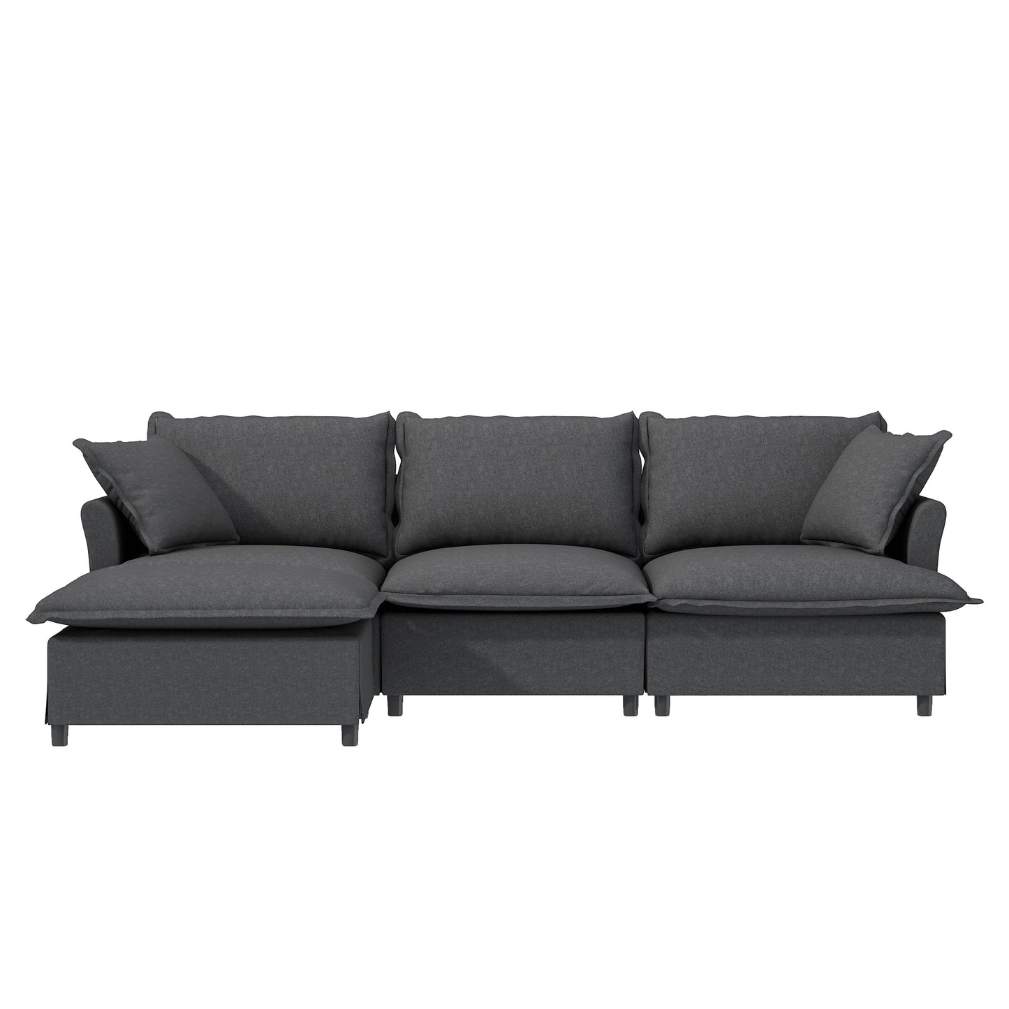 Canapé sectionnel en chenille avec pouf, ensemble de canapés nuage en forme de L avec coussins décoratifs, combinaison libre, 4 places modulaires rembourrées