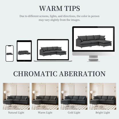 Canapé sectionnel en chenille avec pouf, ensemble de canapés nuage en forme de L avec coussins décoratifs, combinaison libre, 4 places modulaires rembourrées
