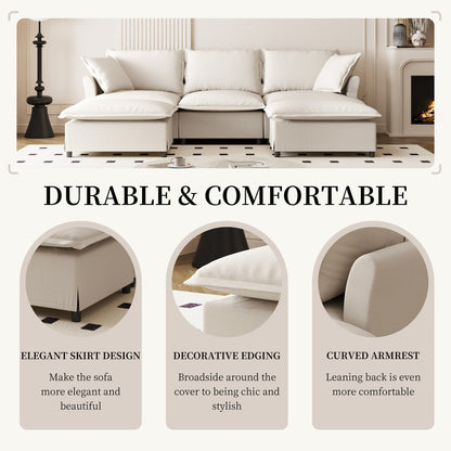 Canapé sectionnel en chenille avec pouf, ensemble de canapé-lit nuage en U avec oreillers, combinaison libre, modulable 5 places rembourré