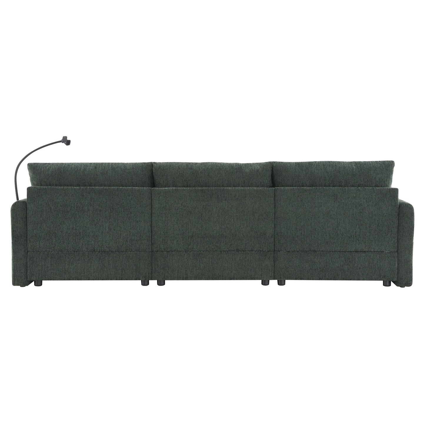 Canapé sectionnel en chenille avec pouf de rangement et poches, support de téléphone réglable, assise large, ensemble de canapé en L avec chargeur USB