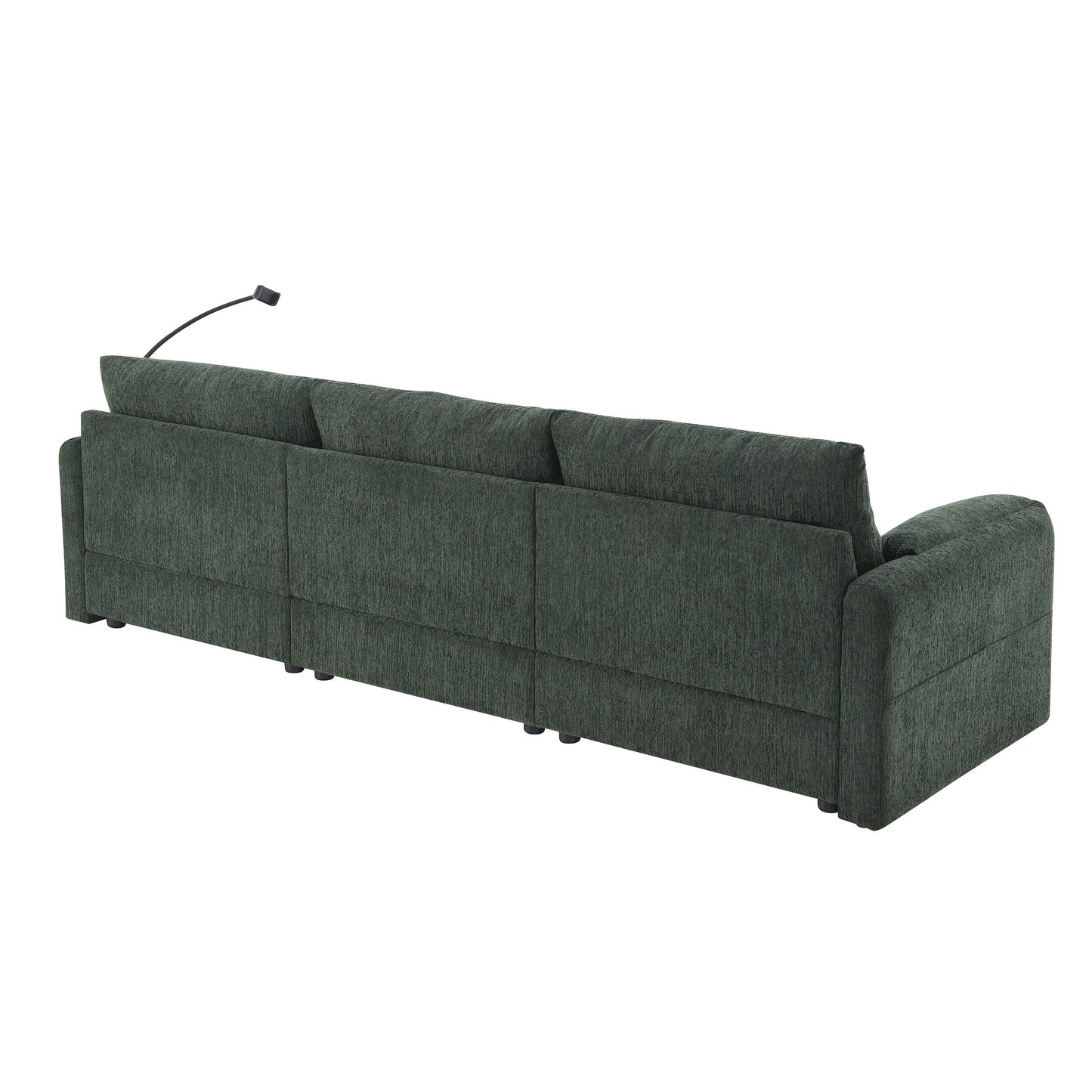 Canapé sectionnel en chenille avec pouf de rangement et poches, support de téléphone réglable, assise large, ensemble de canapé en L avec chargeur USB